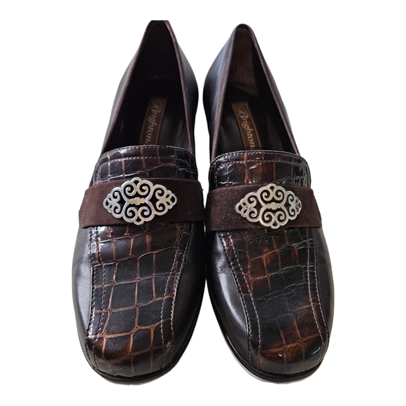 Brighton Classic Leather Shoes Brown with Silver Detail and Croc Detail Size 8.5 - Picture 8 of 9